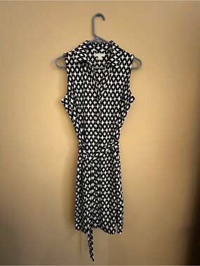 Charter Club Black & White Geometric Sleeveless Tie-Waist Dress—Size PL